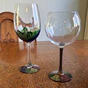 Hand-Painted Stemware, coordinating set of 2 with Grapevine Design.